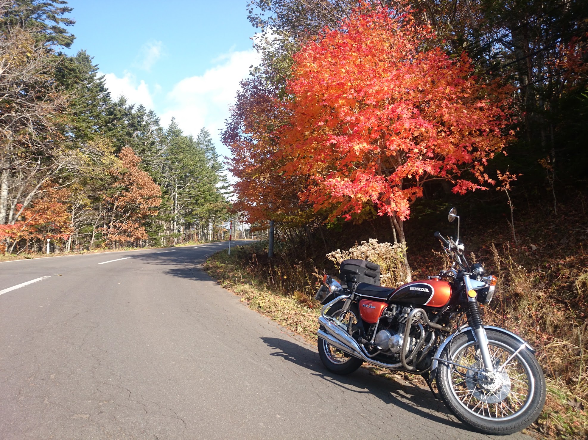 秋の川湯とバイク